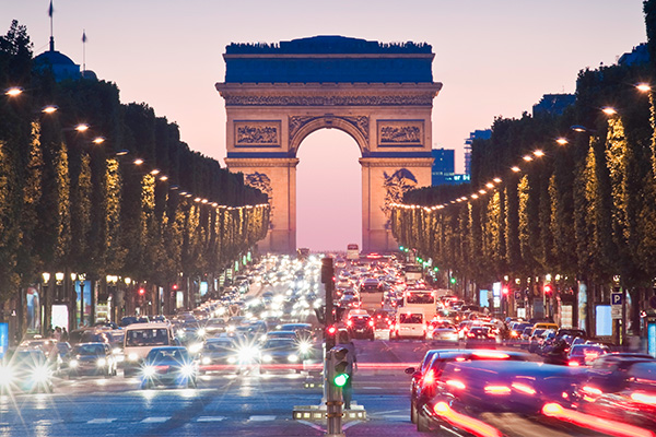 Avenue des Champs-Elysees at night, Paris, France, Europe stock photo